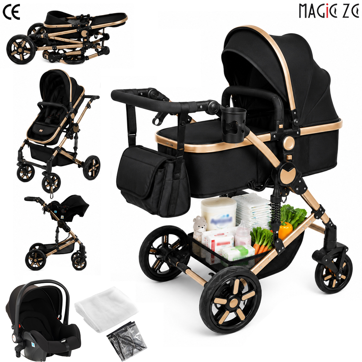 Carrinho multifuncional 3 em 1, combos de carrinho de carro, sistema compacto de viagem para carrinho de bebê para recém-nascidos, carrinhos de bebê