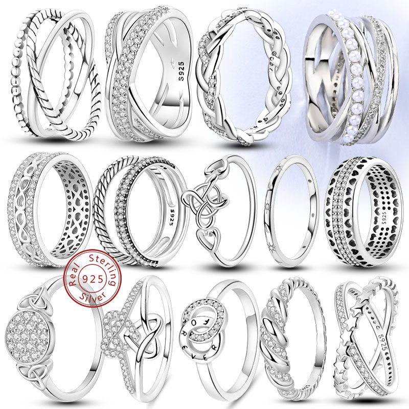 Nuevos anillos de plata de ley 925 originales, anillo de circón de plata infinita apilable para mujer, regalo de joyería de cumpleaños y aniversario de boda