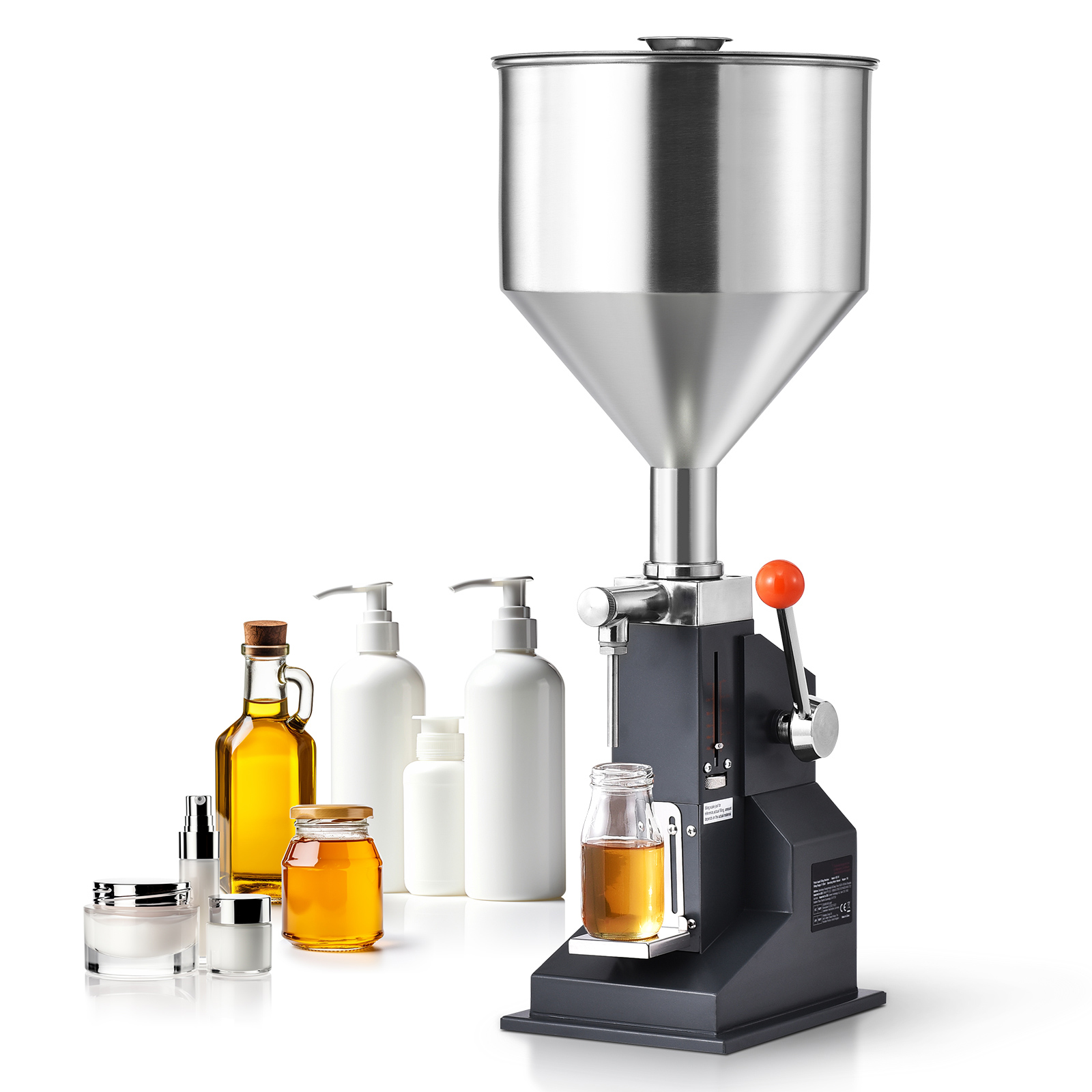 SucceBuy 5-100 ml handmatige pasta-vloeistof vulmachine roestvrij staal verstelbare flessenvuller met trechter voor water olie honing