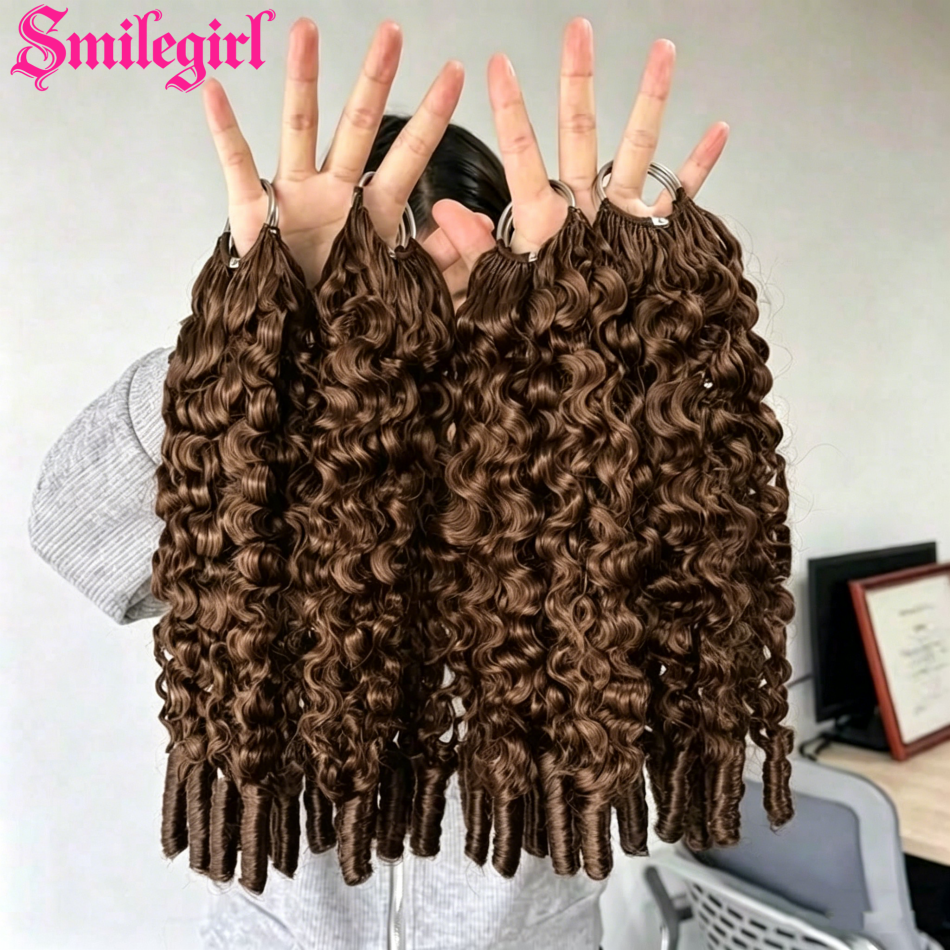 Cabello Humano Rizado Birmano Color Chocolate para Mujer, 30 Pulgadas, con Nudos Invisibles, Pre-Separado, Ligero, sin Nudos, para Crochet