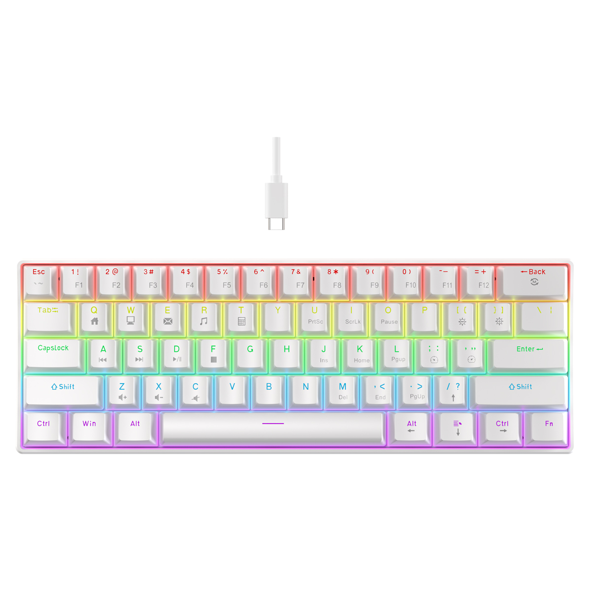 Teclado mecânico com fio K61 10 tipos de jogos e escritório com iluminação colorida para Microsoft Windows e Apple IOS System