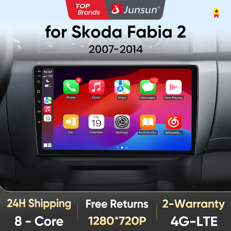 Junsun V1 AI Voice Wireless CarPlay Android Auto Radio For Skoda Fabia 2008 - 2013 4G Car Multimedia GPS 2din autoradio RDS WIFI