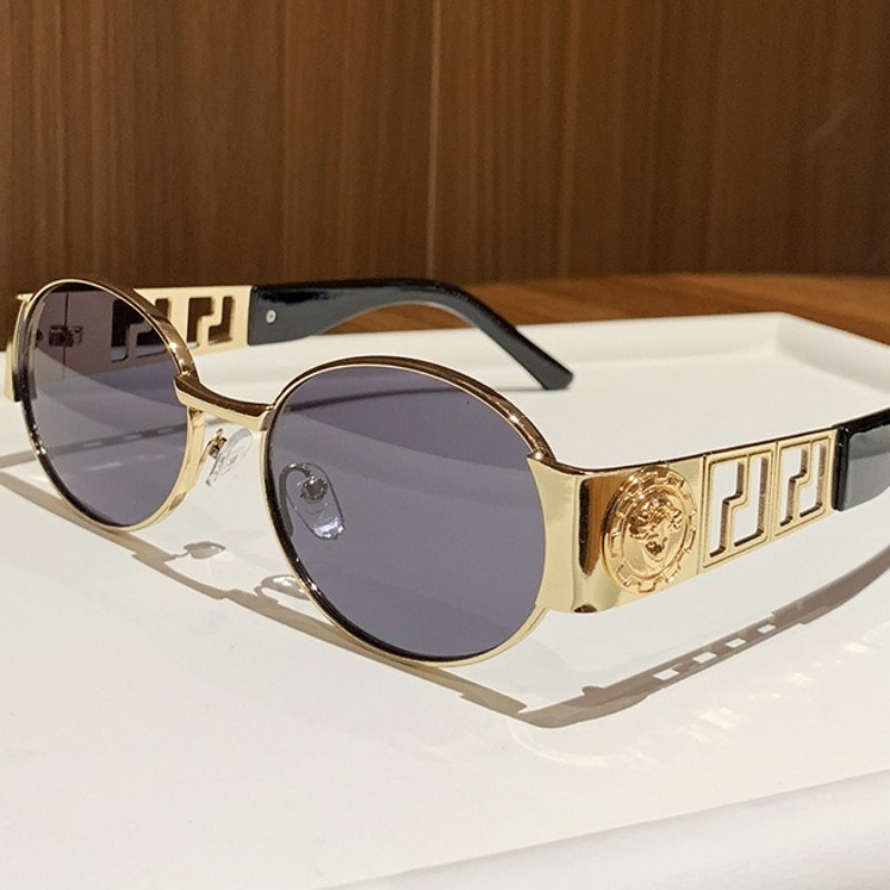 Occhiali da Sole di Lusso in Metallo per Uomo e Donna, Occhiali Unisex di Design alla Moda, Montature Ovali Vintage per Signore