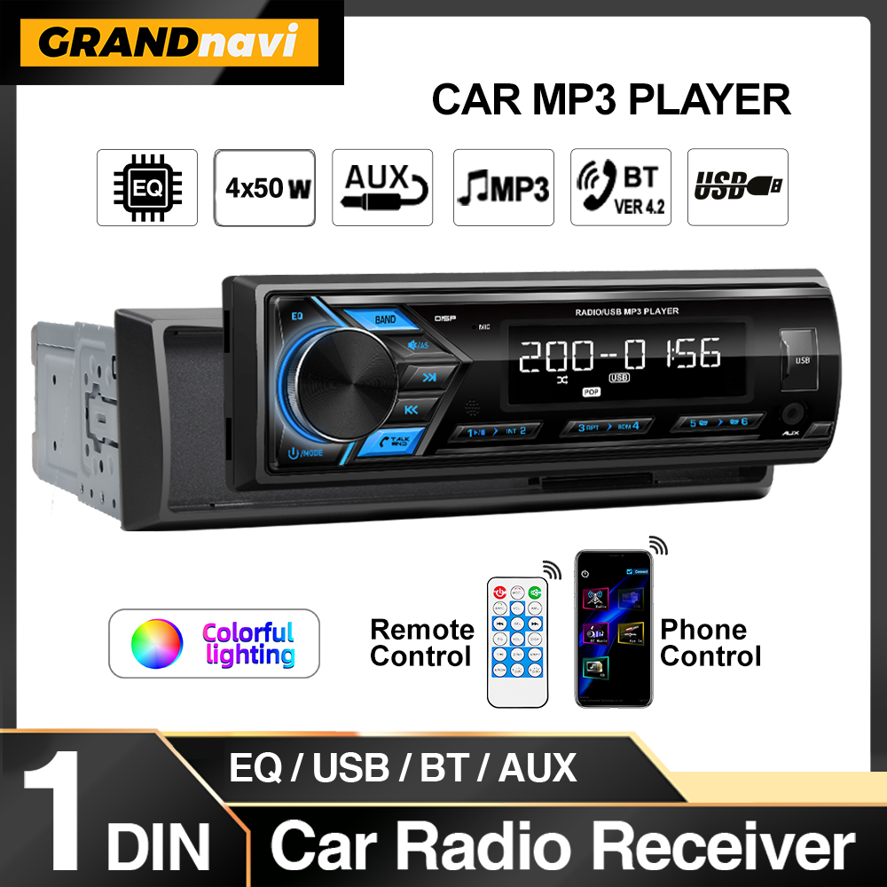 Lettore MP3 per auto Pannello staccabile Sintonizzatore radio FM USB da 1 din con display a segmenti LED Ingresso AUX Telefono Bluetooth USB/telecomando