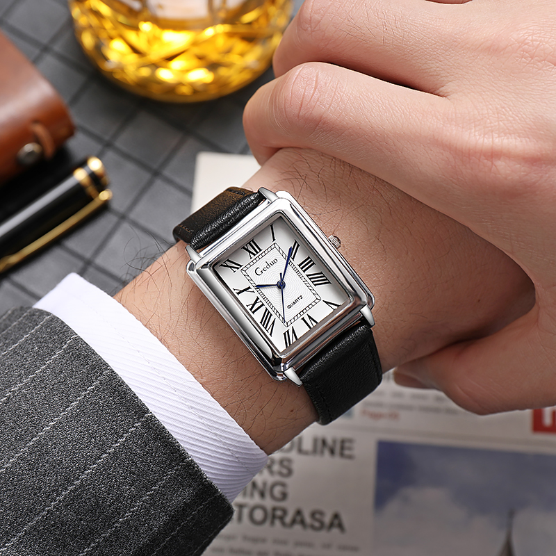 Relógio de pulso de quartzo masculino da moda com pulseira de couro