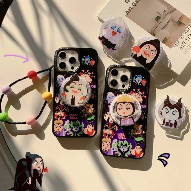 Funda de carga inalámbrica magnética Griptok Magsafe soporte de anillo plegable para IPhone diseño de dibujos animados de bruja coreana