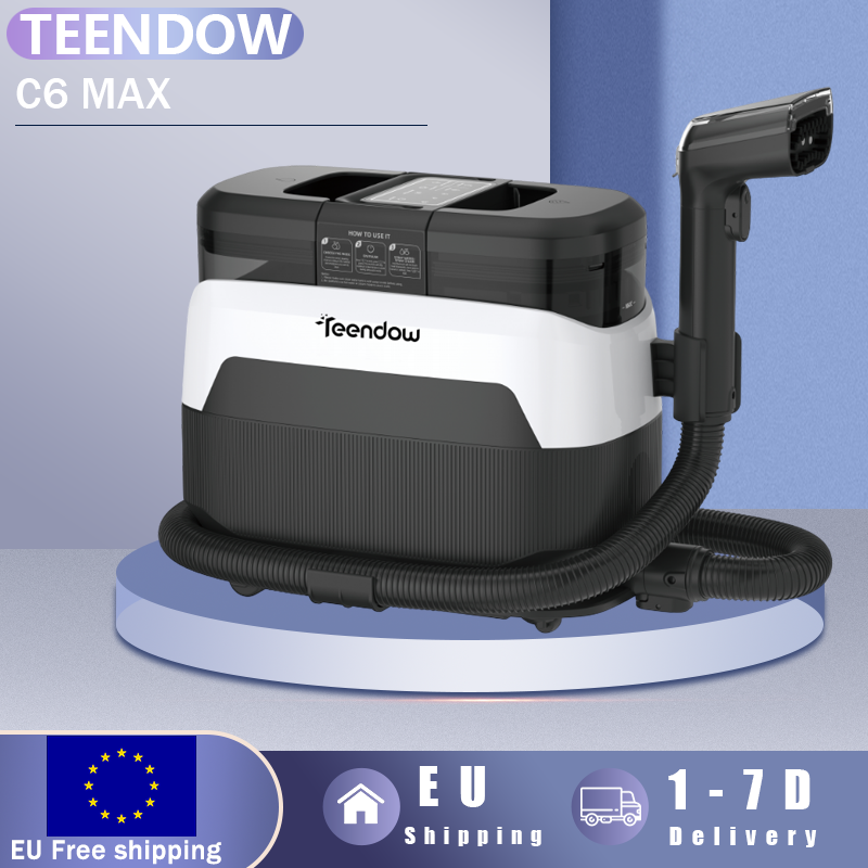 Teendow C6 MAX Poderoso Limpador de Estofados e Carpetes 3 em 1 – Vapor de 1650W, Sucção de 12000Pa, Tanques Duplos, Design Amigável para Animais de Estimação