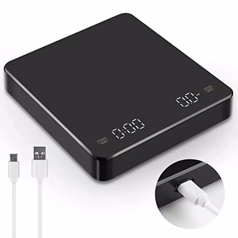 充電式コーヒー計量器 - 0.1g精度、3kg容量、タイマー、LEDディスプレイ、USB充電、エスプレッソ＆キッチン用