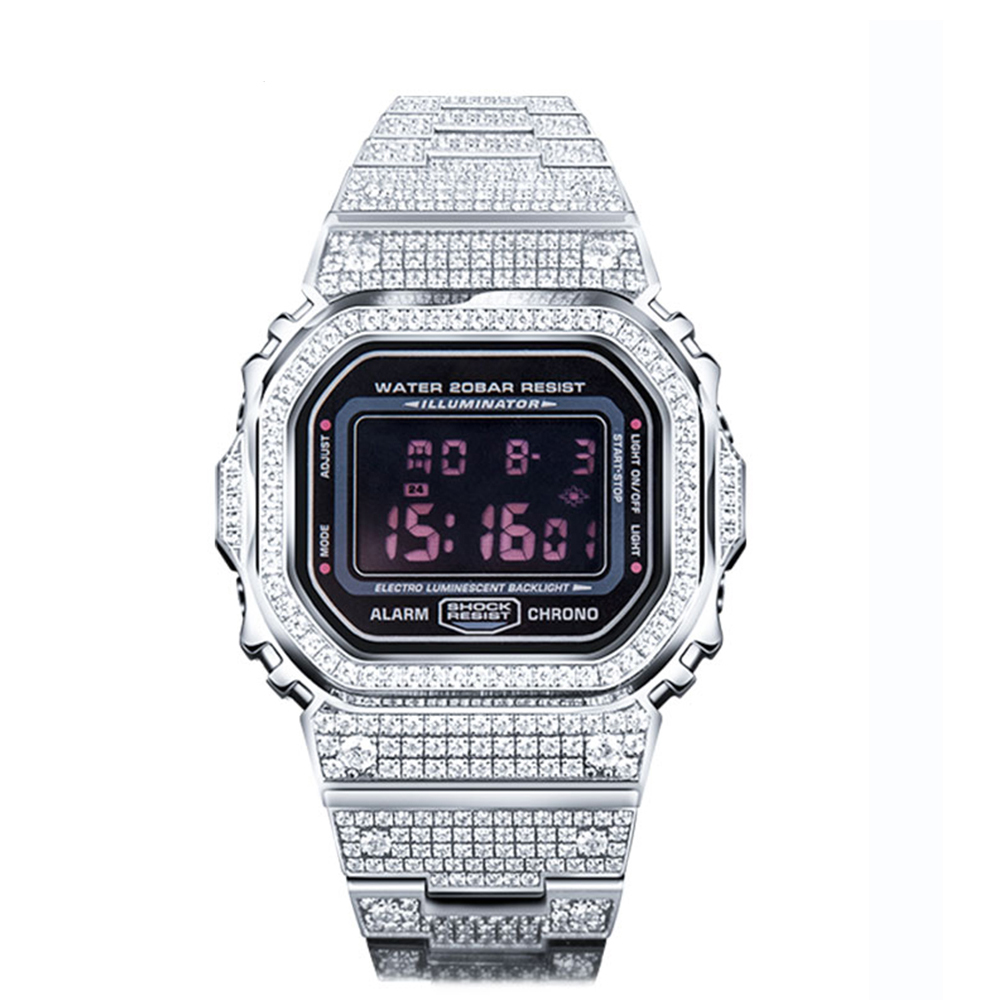 Jam Tangan UNTUK CASIO DW5600/5610 Set Berlian Bezel Tahan Karat & Tali Gelang Jam Tangan Modifikasi Kepribadian