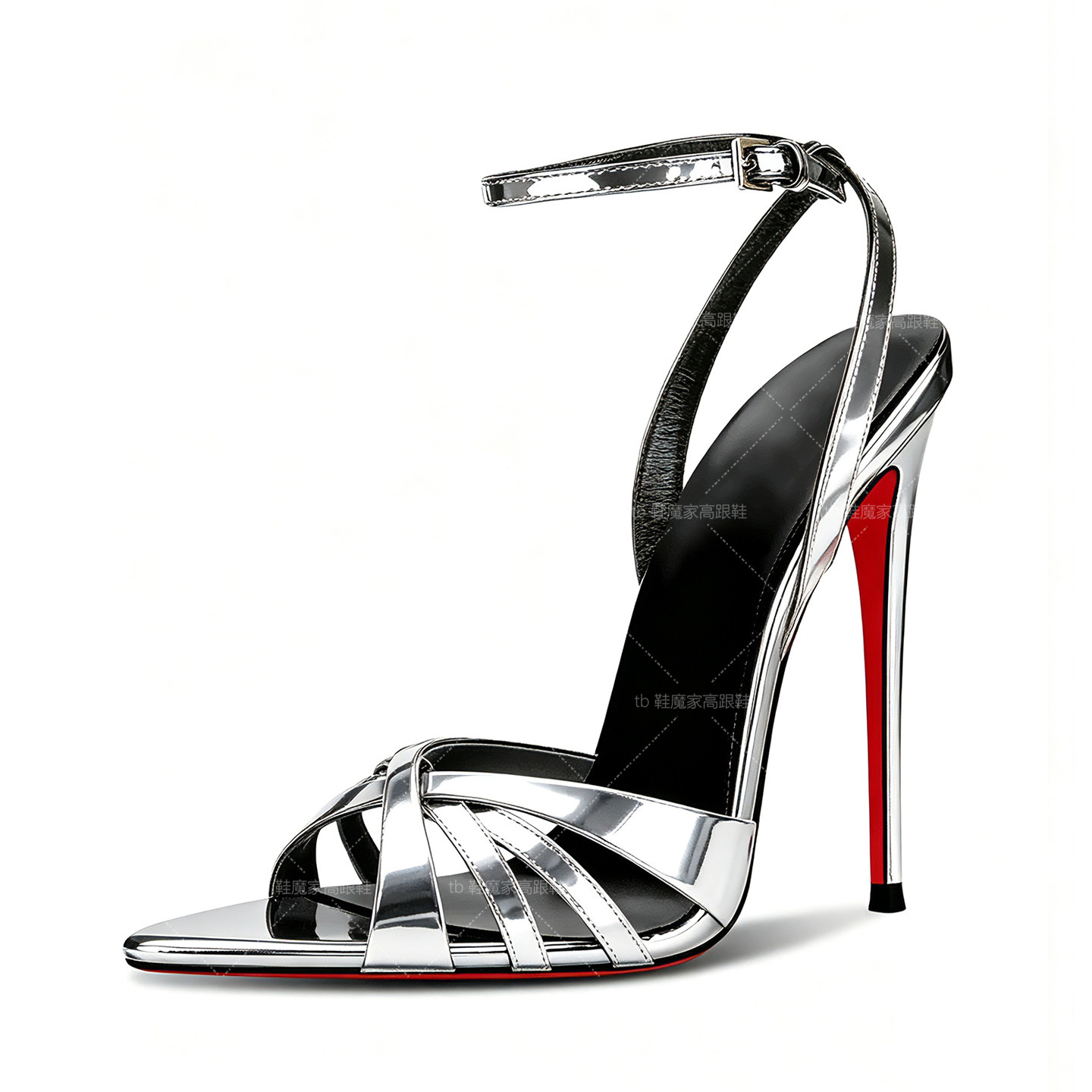 Nieuwe sexy 12 cm hoge hakken met gekruiste bandjes voor dames: puntige neus, ultradunne hak, gespsluiting, hol ontwerp, brede maten sandalen