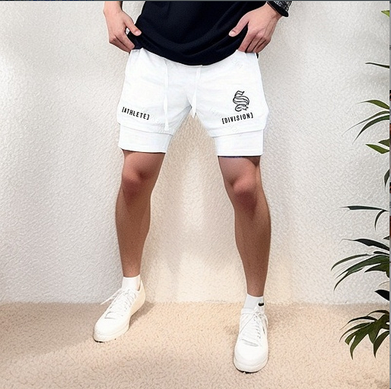 Nuevo 2 en 1 deporte correr Casual pantalones cortos transpirables hombres de dos pisos trotar pantalones cortos de gimnasio de secado rápido pantalones cortos de entrenamiento físico para hombres