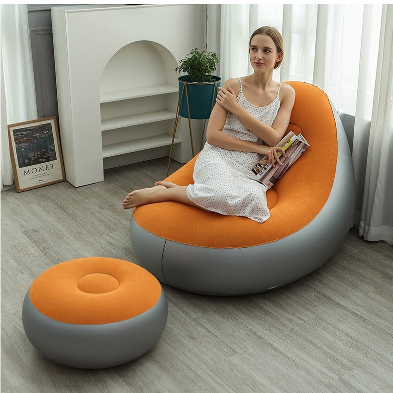 Lazy inflatable sofa recliner, single thickened flocking, outdoor camping beach home leisure, portable living room balcony sofa