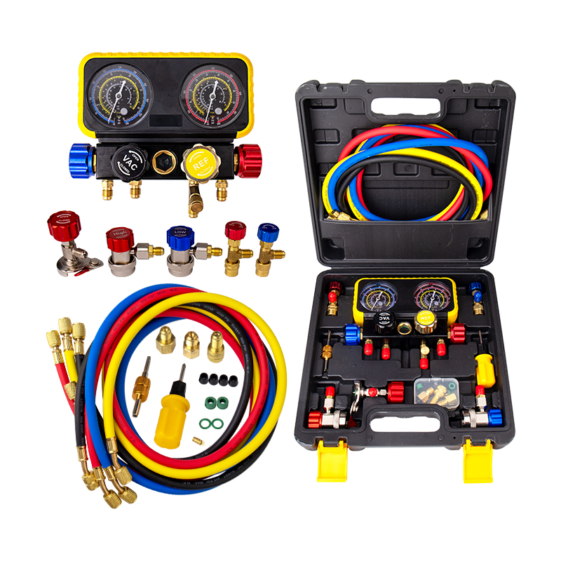 Kfz-Klimaanlage, 4-Wege-Verteiler-Manometer-Set, R22, R32, R410a, R134a, Kältemitteldruck-Wartungsausrüstungsset
