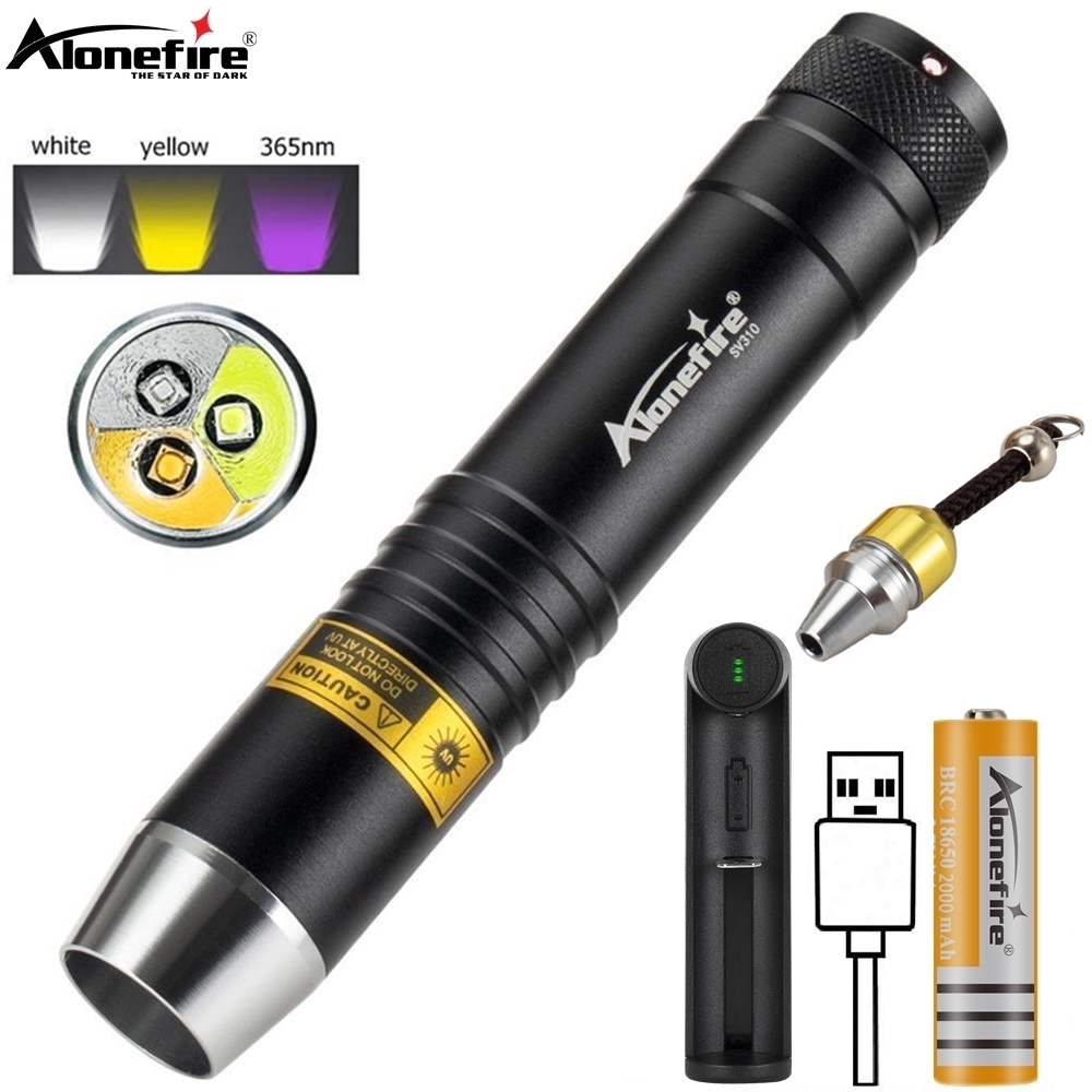 Senter LED UV 3-in-1 kuning putih 365nm perhiasan batu giok kucing anjing peliharaan noda tanea penanda Ore uang kalajengking lampu deteksi