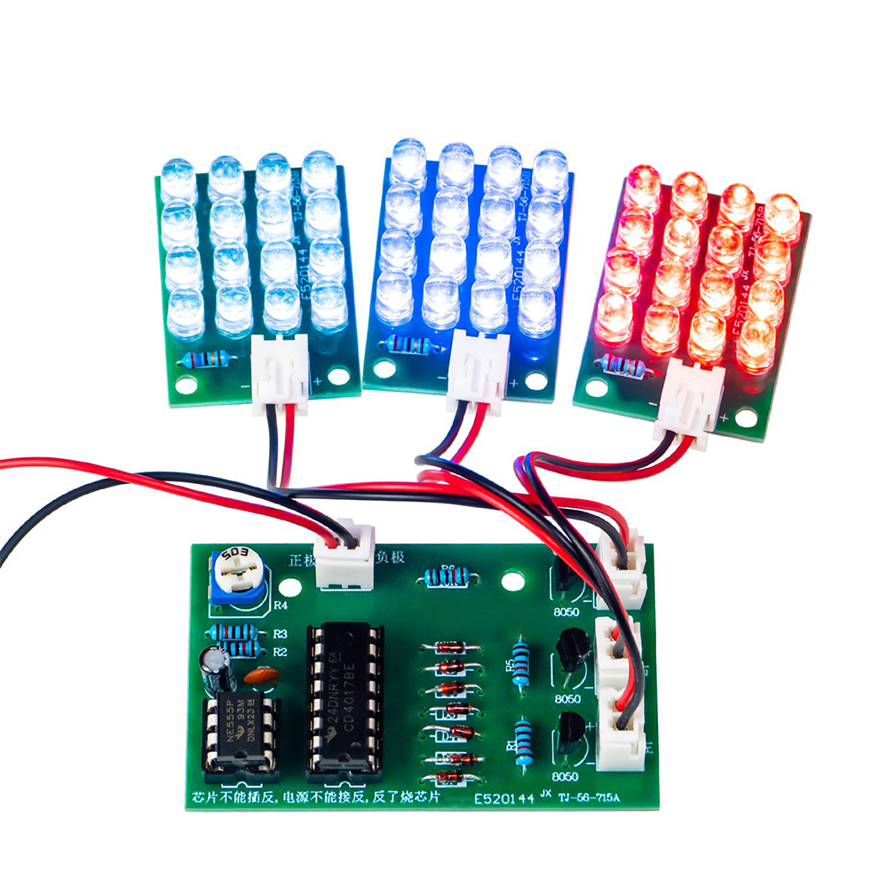 CD4017 + NE555 czerwony biały niebieski LED produkcja światła wodnego zestaw do samodzielnego montażu spawanie nauka moduł elektroniczny części zamienne TJ-56-715 DC 12V