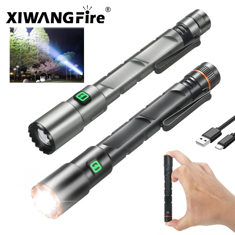 Mini-Taschenlampe, 2000 lm, USB wiederaufladbar, kleine Taschenlampe mit Clip, magnetische Taschenlampe für Camping, Wandern, Notfallsituationen