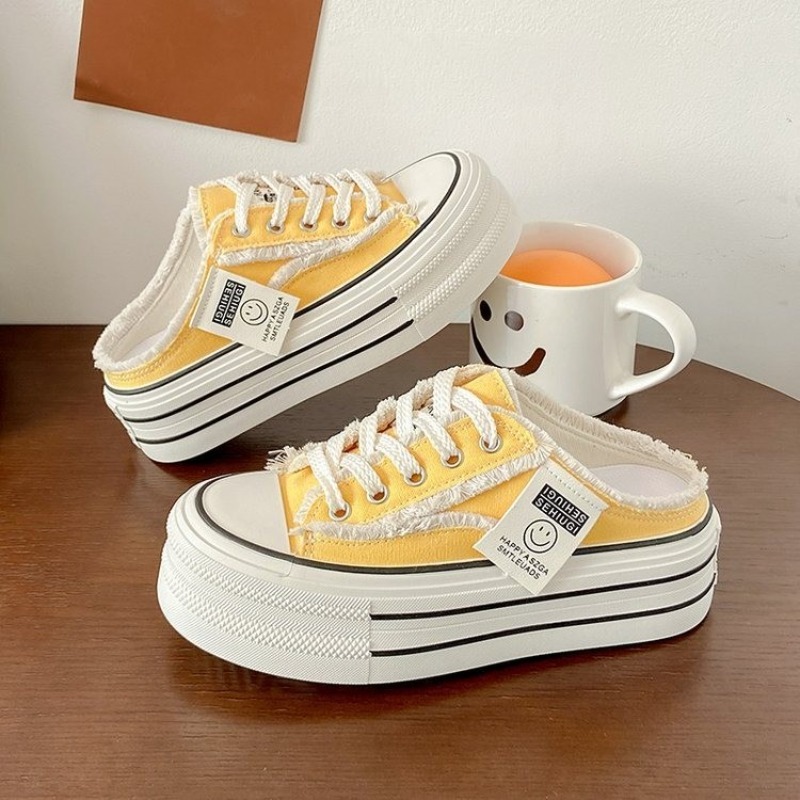 Nieuwe dames canvas halve pantoffels ademende casual sportschoenen dames gevulkaniseerde schoenen met dikke zolen pantoffels zapatos mujer