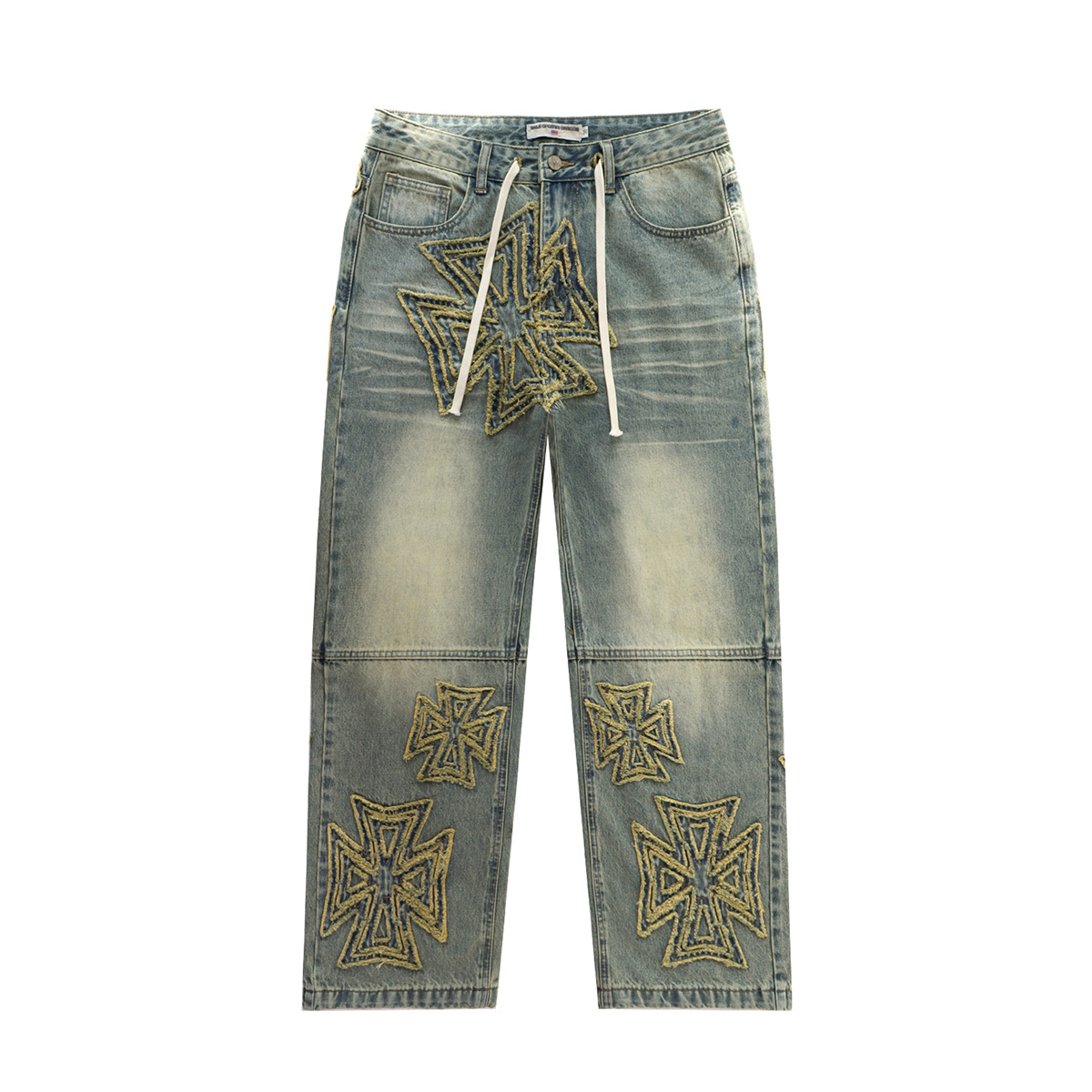 Calças Jeans Baggy Masculinas 2026 com Bordado Lavado, Estilo Streetwear Vintage, Algodão Solto, Corte Reto, Oversized, Cargo