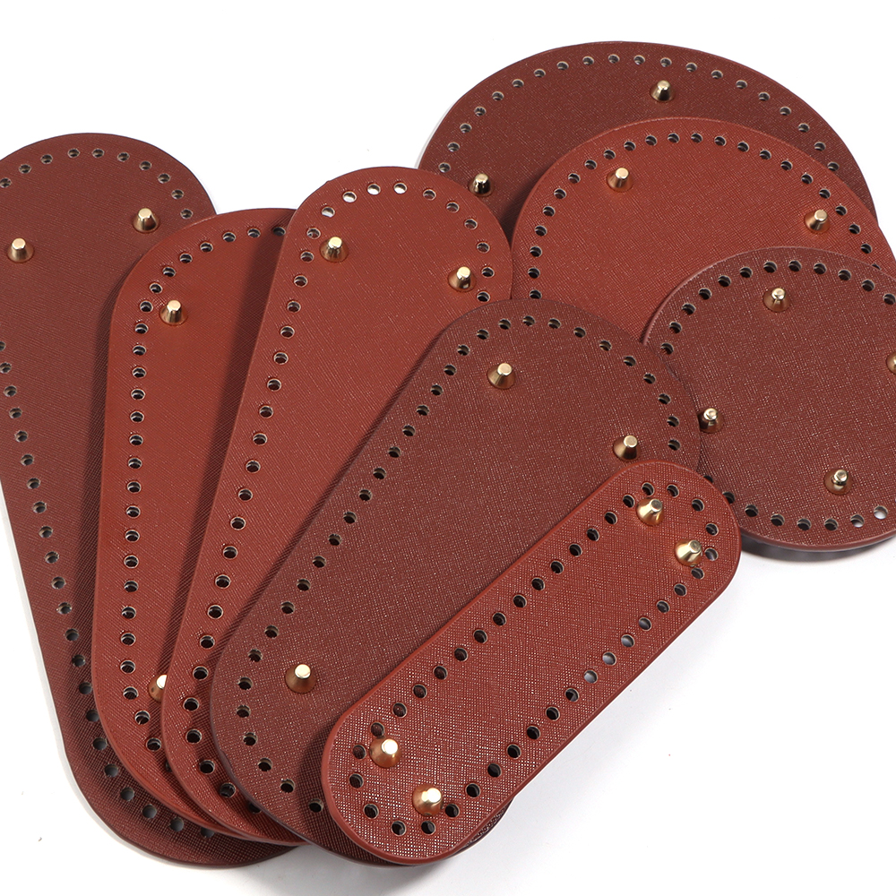 Bolsa de cuero PU con parte inferior ovalada redonda, Base con agujeros para decoración del hogar DIY, bolso tejido hecho a mano, accesorios inferiores para bolsa de ganchillo, 1 ud.