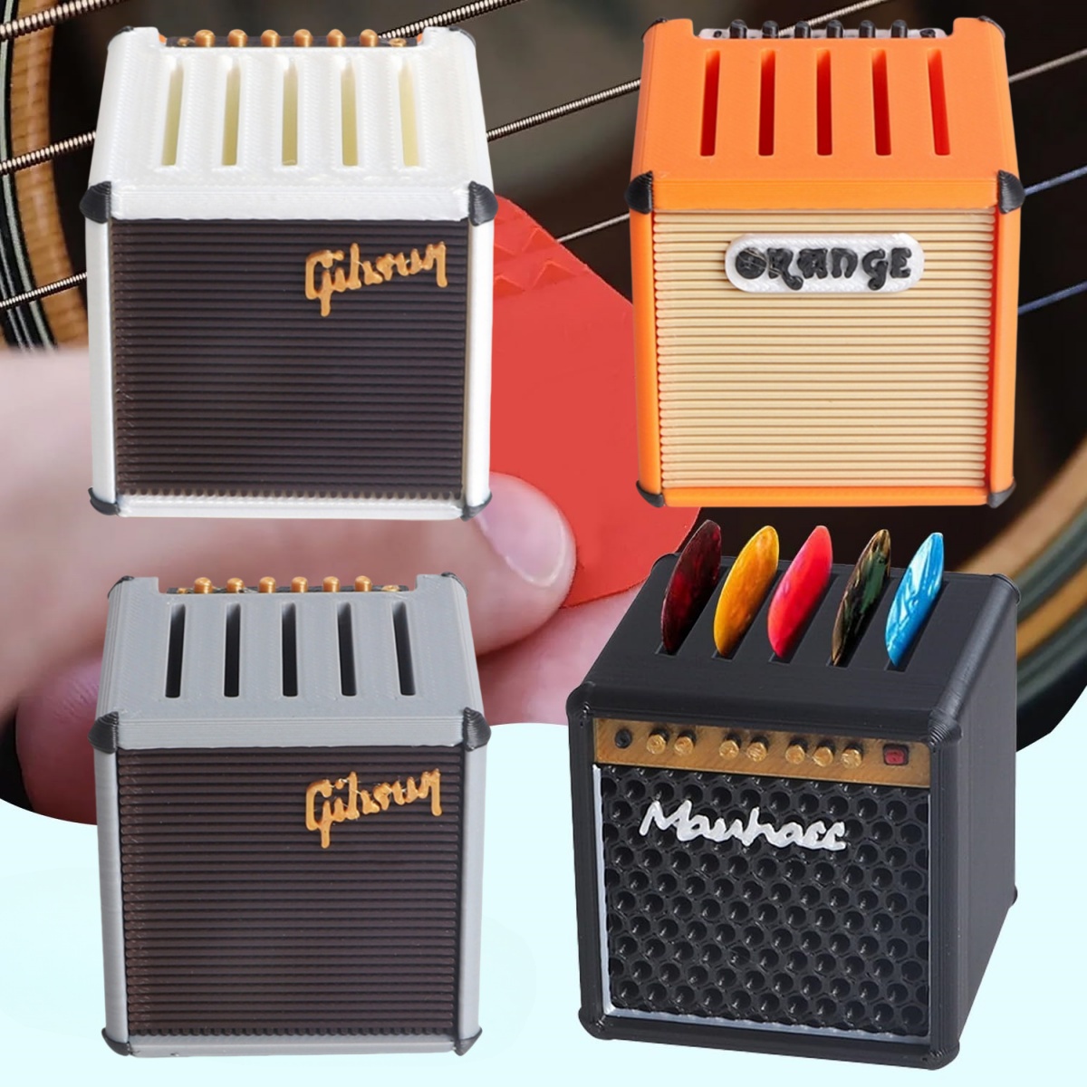 Miwayer Gitarren-Plektrum-Halter, 3D-gedruckt, großes Fassungsvermögen, tragbarer Gitarren-Plektrum-Halter in Verstärkerform mit 5 Fächern/für Gitarrenzubehör