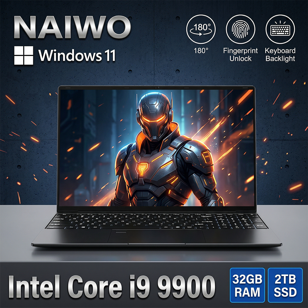 NAIWO HOT Laptop da 15.6 pollici, 32GB, 2TB, Windows 11, Intel Core i9 9900, Computer da gioco, PC, 1920*1080 HD, Notebook ultra sottile per gaming e ufficio