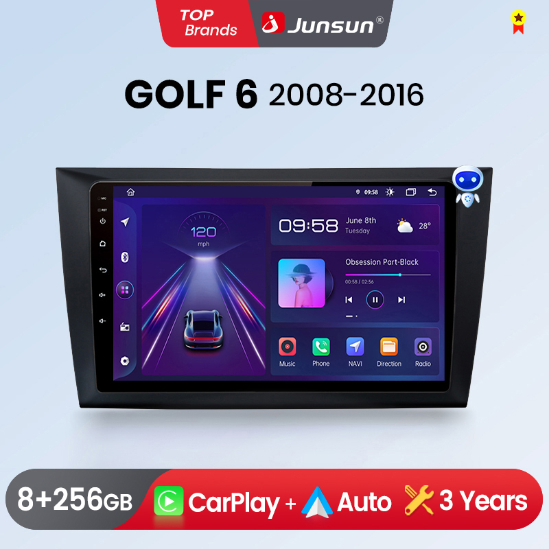 Junsun Wireless CarPlay Android Auto Car Radio for GOLF 6 2008 2009-2016 GPS Intelligent Systems Stereo Multimedia Autoradio