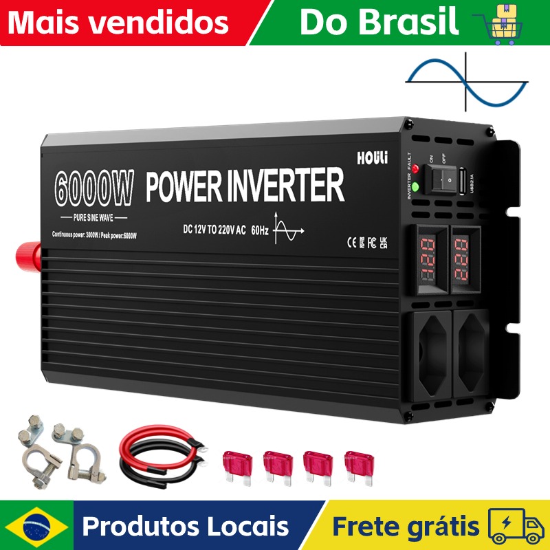 Houli inversor 12v 220v onda pura dc bis ac 2000w 3000w 4000w 5000w 6000w inversor senoidal pura estoque no brasil frete grátis