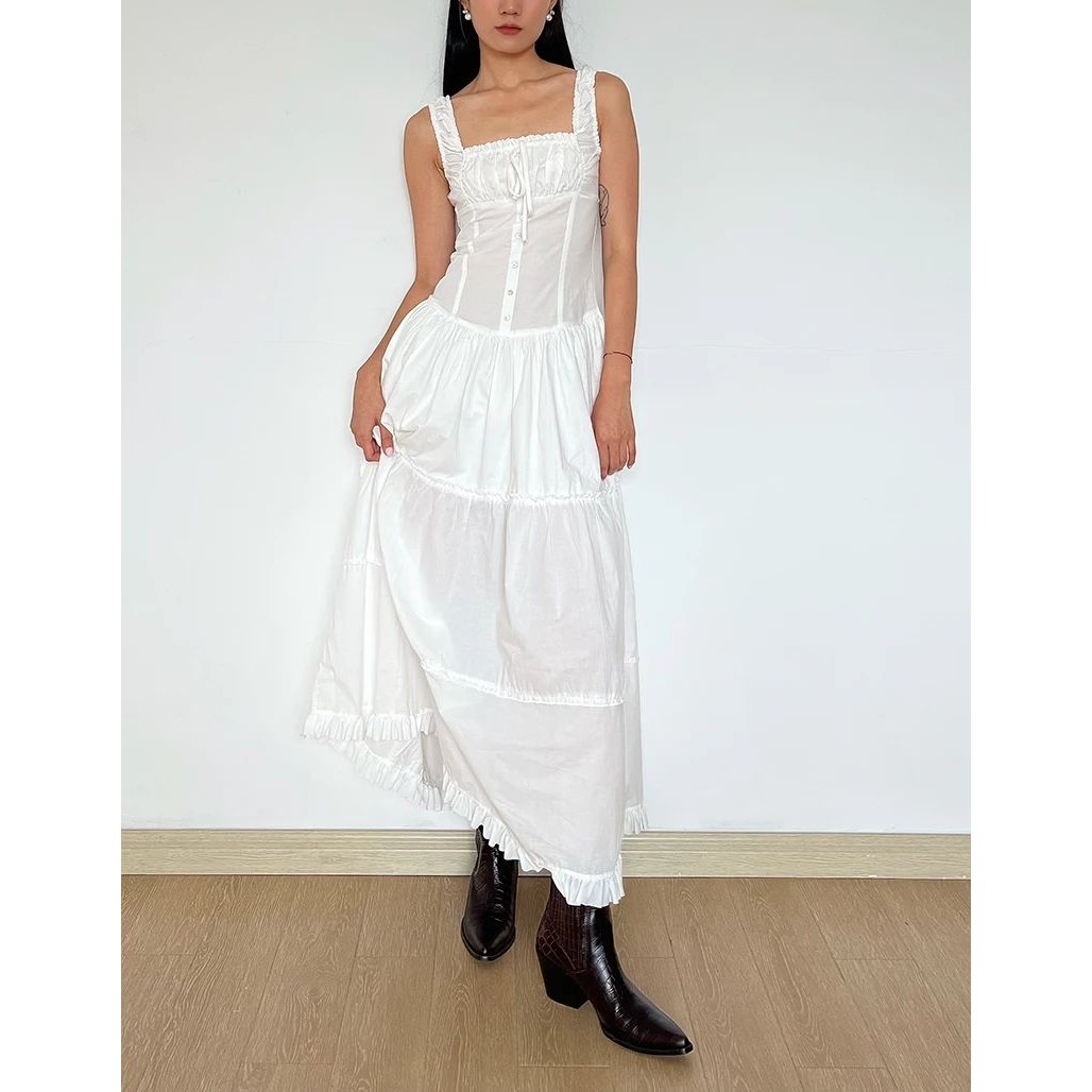 Vestido Branco Sem Alças com Botões e Franzido para Mulheres, Moda E de Inverno, Roupas Premium para Mulheres Acima de...