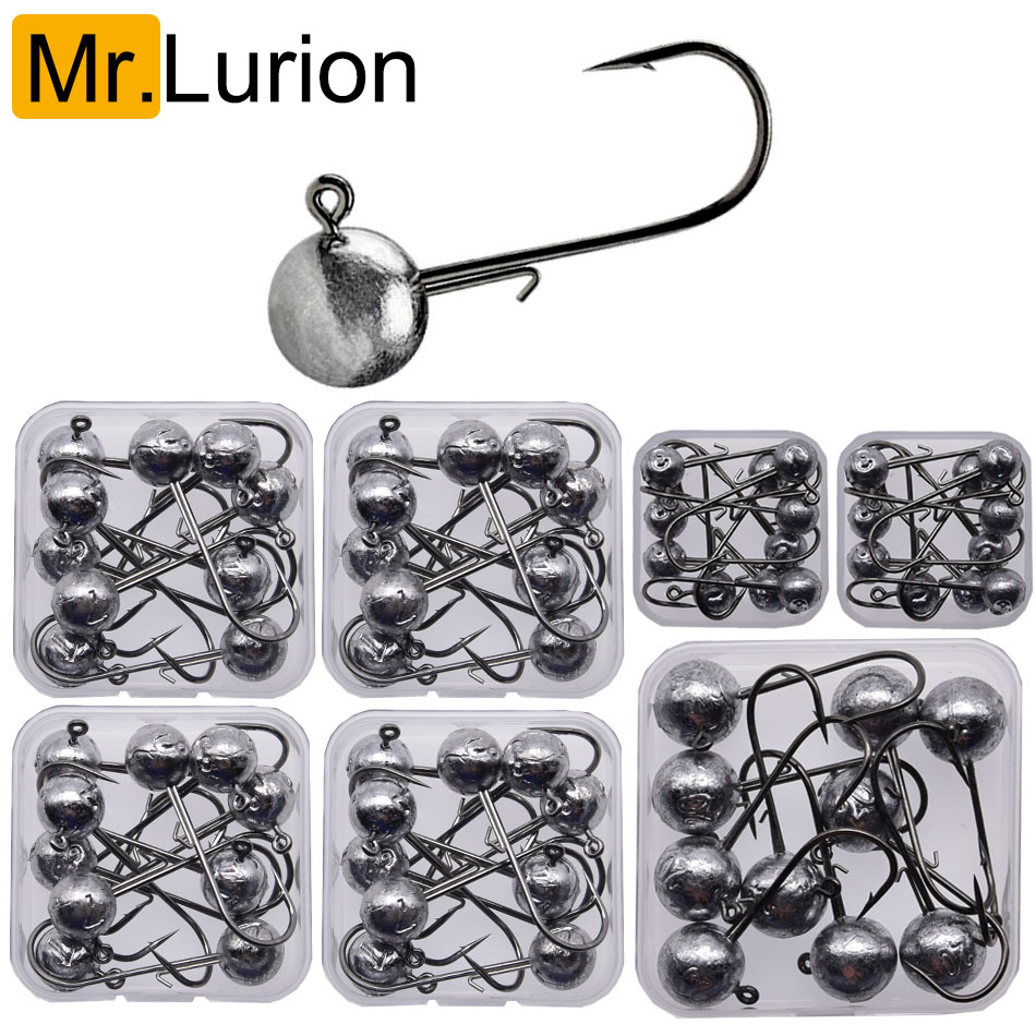 Caja de paquete MrLurion 2g 3g 5g 7g 10g 12g 16g 20g anzuelo de cabeza de anzuelo para aparejos de pesca, anzuelo de señuelo de carbono con manivela para gusano suave