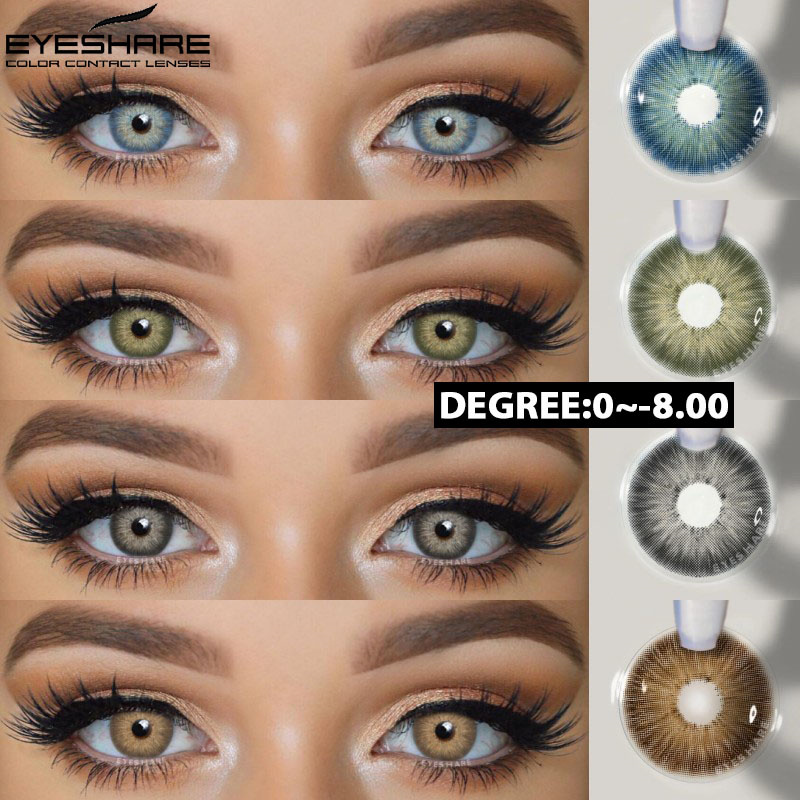 EYESHARE 1 paire de lentilles de myopie lentilles de Contact de couleur pour les yeux avec dioptries Prescription lentilles Yaerly marron Contacts de couleur grise