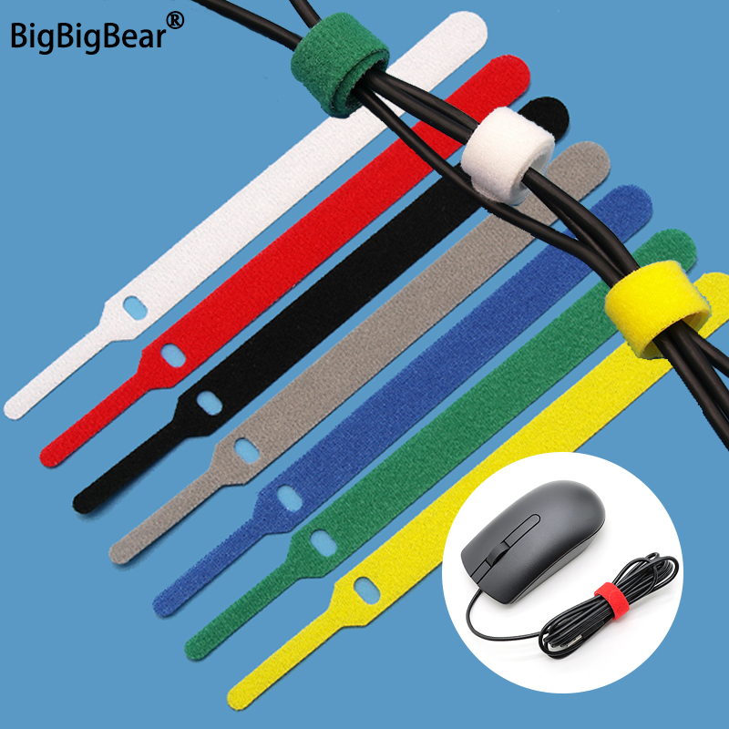 10~1000pcs 7colors Nylon Cable Tie Hook Loop Length 200mm Backpackers Hikers Line Belt Backless Data Line Strap Magic Sticker