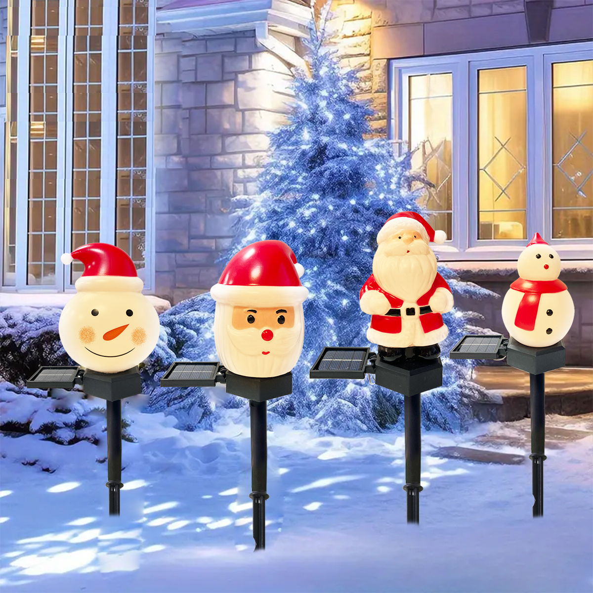 1pc クリスマスサンタクロース & 雪だるま風景芝生ソーラーライト屋外防水中庭地面ステークスライト庭の装飾用