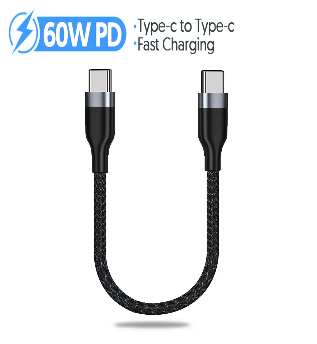 65W Type C Fast Data Cable Short Cord USB C PD Fast Charging For iPhone Samsung MacBook Power Bank Portable Charge