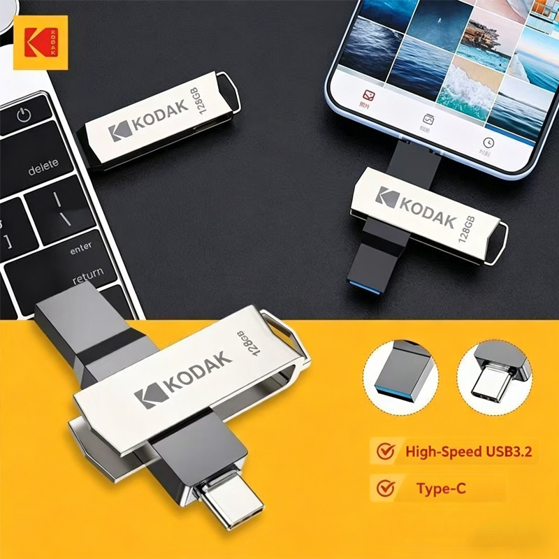 KODAK USB3.2 Type C Flash Drive 256GB 128GB 32GB Pendrive double mémoire haute vitesse pour smartphone et ordinateur portable
