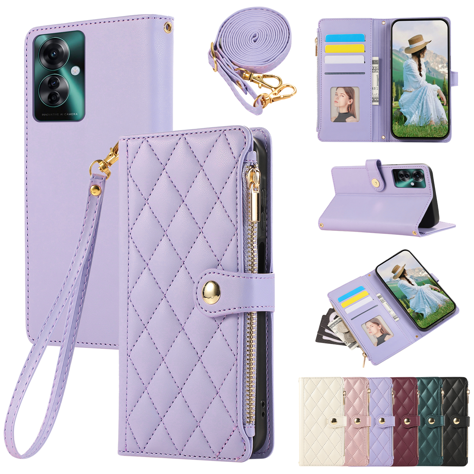 Crossbody Kaarten Solt Portemonnee Rits Tas Lederen Hoesje Voor Oppo A79 A58 A78 A98 A53 A77 A57 A54 A55 Reno 12 Pro 11 F 10 Riemhoes