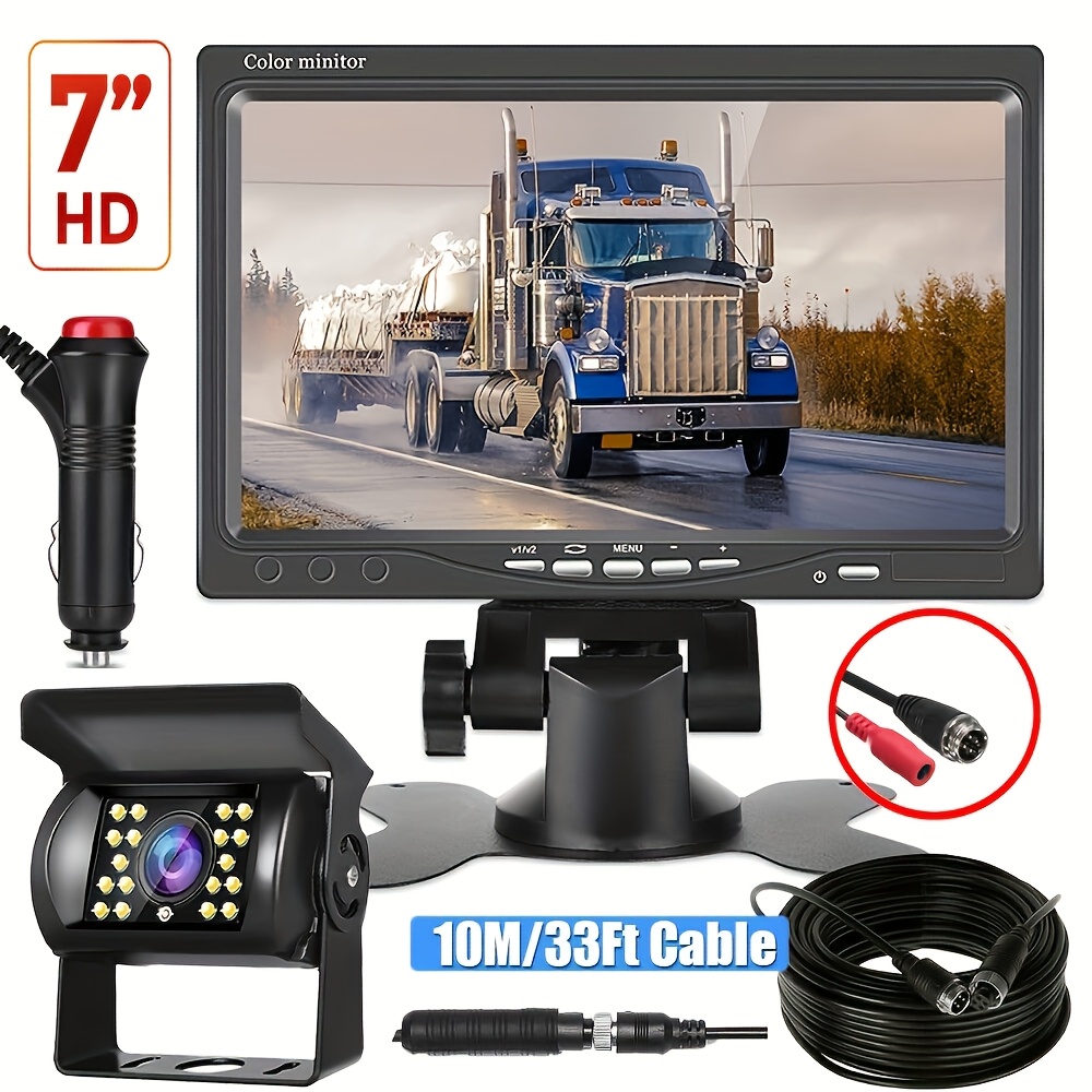 Monitor 17.78Cm Tugas Berat Kabel 4Pin Mobil Kit Kamera Cadangan Tampilan Belakang 18led dengan Monitor untuk Trailer Truk Bus RV 12V/24V
