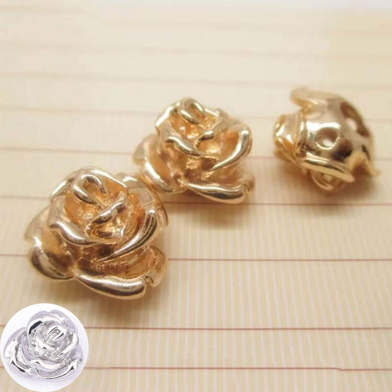 (3098) 6 buah 12.5x13MM 24K warna emas kuningan mawar bunga gelang Spacer manik-manik kualitas tinggi perhiasan temuan aksesoris