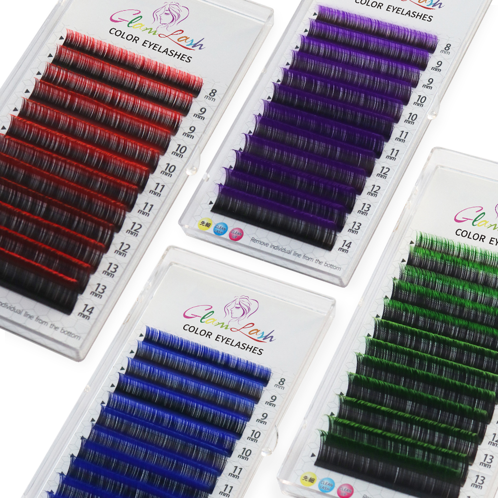 GLAMLASH Gradient czerwony zielony niebieski fioletowy kolor przedłużanie rzęs indywidualne sztuczne norek Ombre sztuczne oko kolorowe rzęsy narzędzie do makijażu