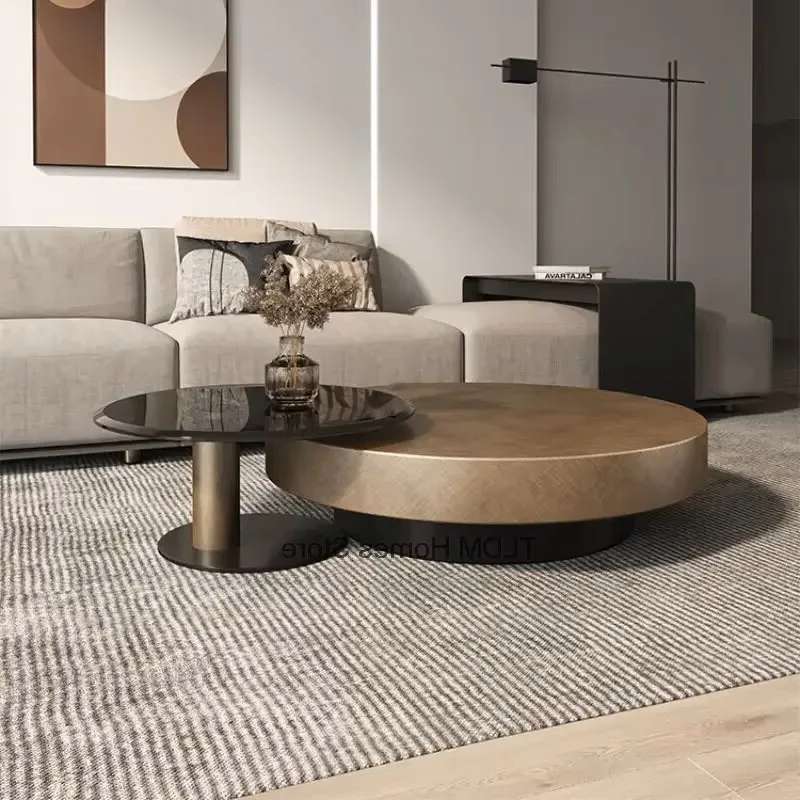 Designer roestvrijstalen salontafels Europese luxe ronde theetafel Woonkamermeubilair Italiaanse bijzettafel van gehard glas