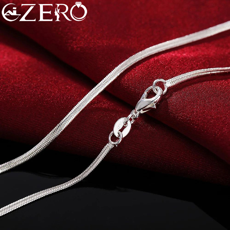 Collar de plata de ley 925 de 16-30 pulgadas, dijes de 2MM, cadena plana de serpiente para fiesta de boda, colgante bonito para mujeres y hombres