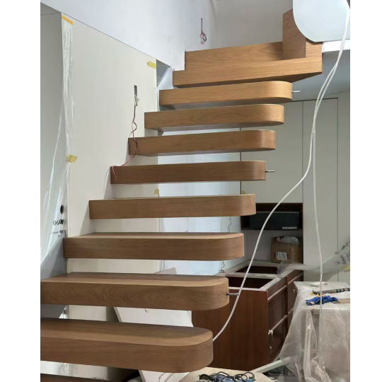 Customization Indoor Wood Staircase Floating Stairs With Steel Structure Material Direct for Residential Application Straight