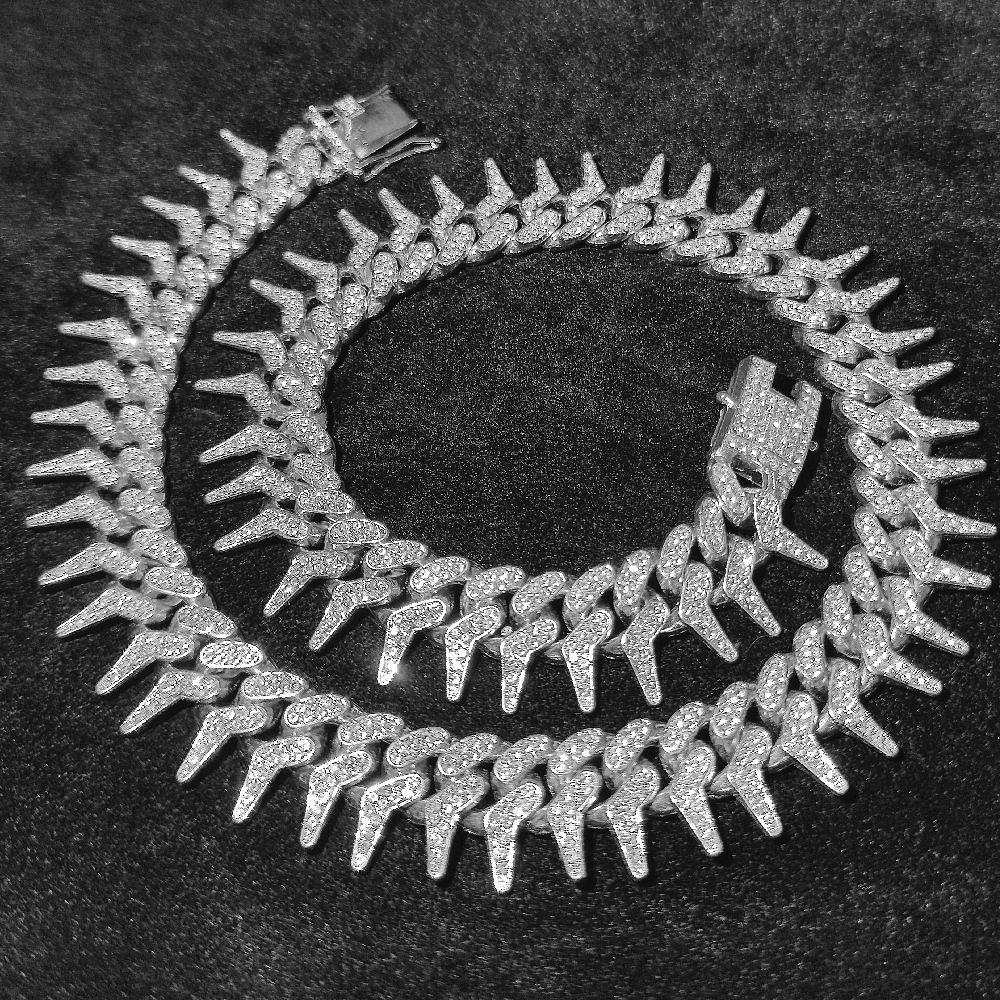 20mm Gothic Thorns Flash Full Rhinestone Miami Cuban Chain Luxury Fashion Men's Necklace For Women Hip Hop Cool Bracelet Jewelry