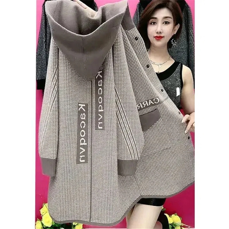 Abrigo largo con capucha para madre, chaqueta con capucha para mujer de mediana edad, cárdigan para ancianos, prendas de vestir exteriores, primavera y otoño