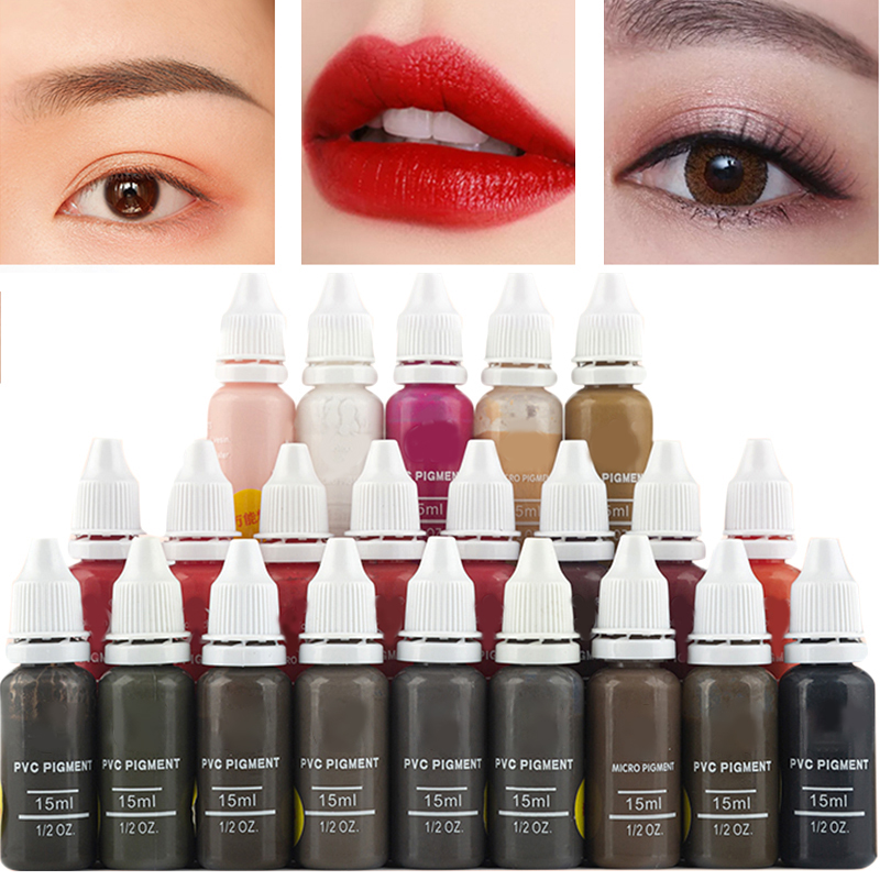 Juego de tintas de tatuaje profesional de 15ml, maquillaje permanente, cejas, labios, delineador de ojos, pigmento de Microblading de Color, suministro de arte de belleza corporal