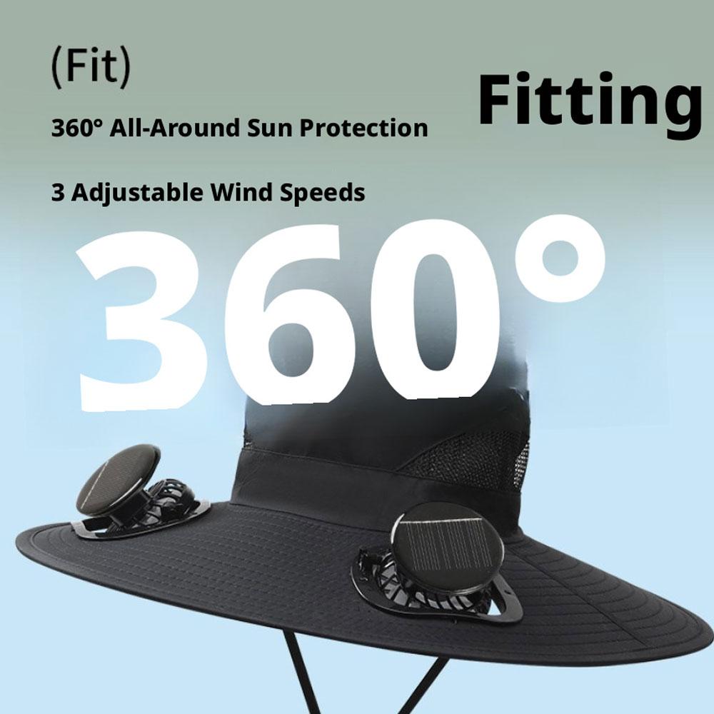 Nouveau chapeau solaire à large bord avec ventilateur double alimentation solaire pour la protection solaire en extérieur et à la plage ‌ Chapeau de pêche pour hommes et femmes, chapeau de pêcheur