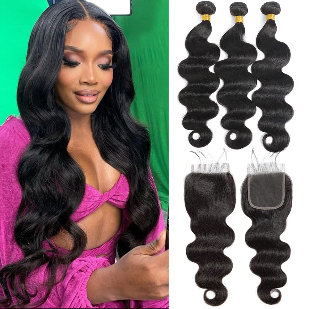 Unprocessed Brazilian Body Wave Human Hair Bundles with Closure 5x5 13x4 Lace Natural Color 100% Raw Remy Hair Weave Extensions
