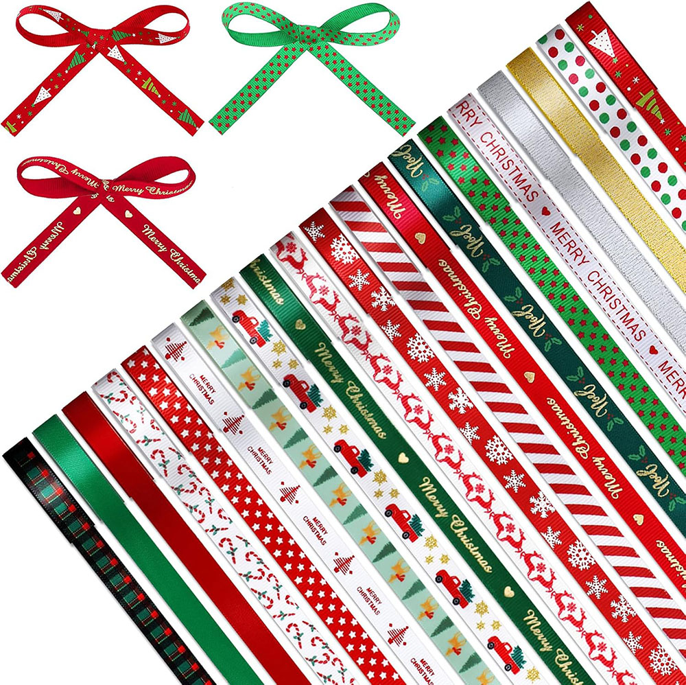 Cinta de grogrén de Navidad para envolver regalos, 1/2/5/10 rollos, 10 yardas, 3/8 pulgadas, copo de nieve, decoración artesanal