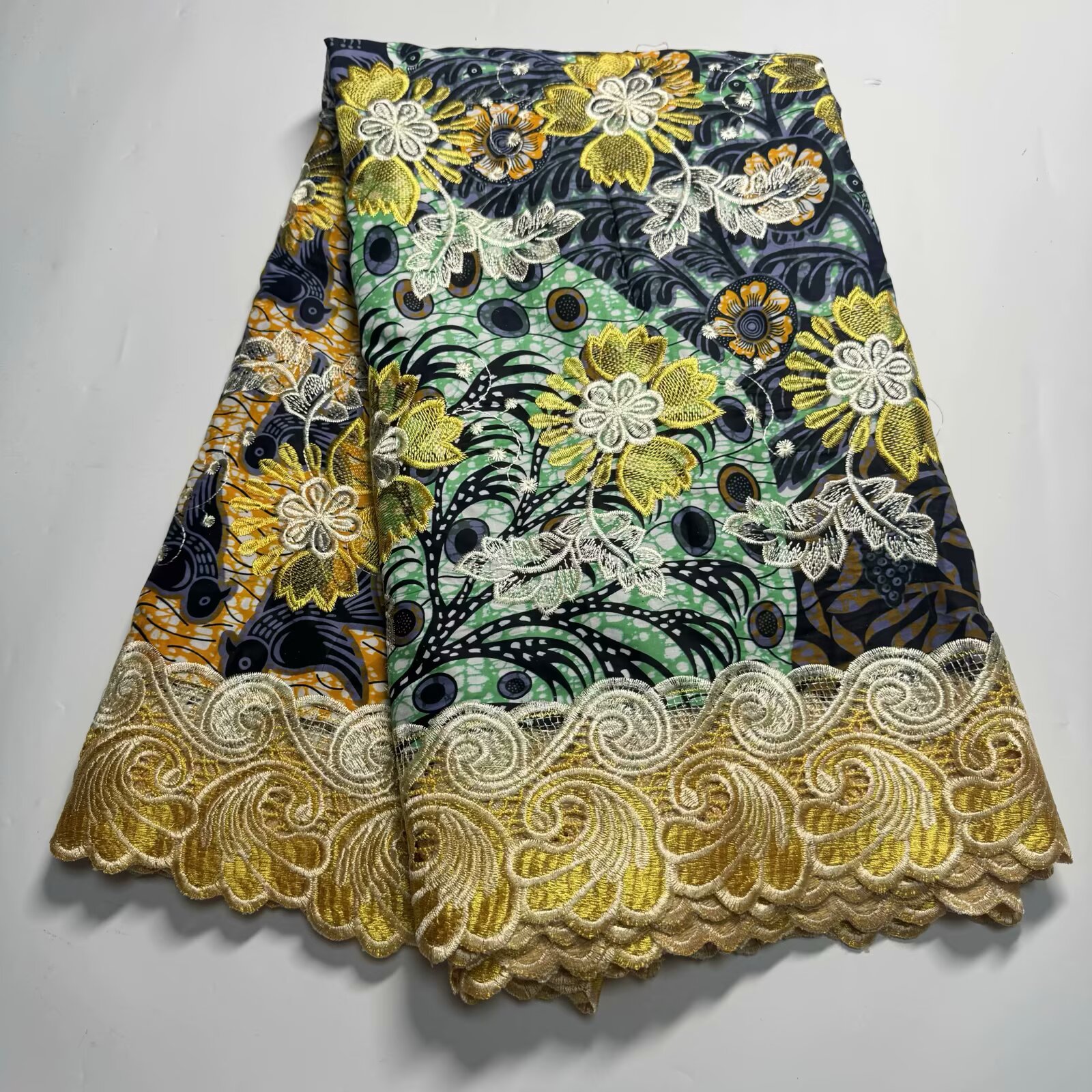 SJ Lace 2026 Nueva Tela de Encaje Ankara de Cera de 6 yardas, Tela Africana Nigeriana 100% Algodón con Estampado de Cera, Encaje Guipur con Tela de Cera d-160