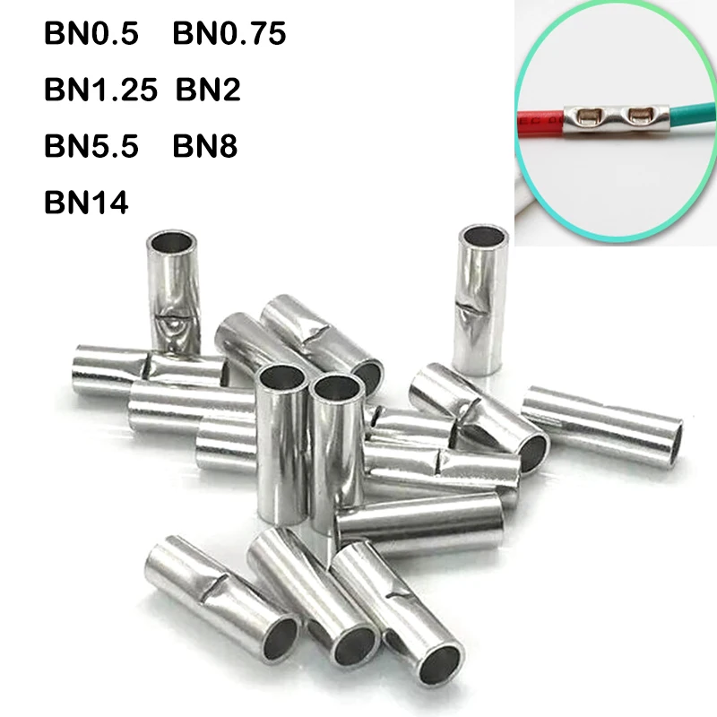 50/20 Buah 26-6 AWG BN0.5 BN1.25 BN2 BN3.5 BN5.5 BN8 Tembaga Murni Tinned Bare Splice Butt Connector Crimp Terminal Wire