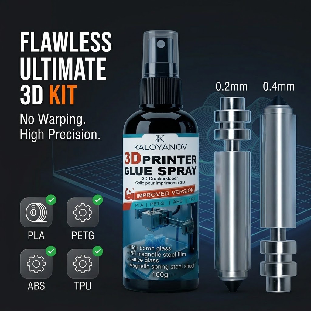 Spray do przyklejania podstawki drukarki 3D i zestaw dysz do ekstrudera do Ender 3 Anycubic, spray zapobiegający odkształceniom z zestawem mosiężnych dysz.